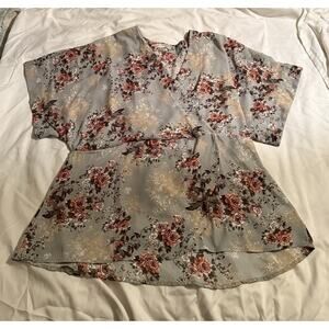 Misia Curvy Top 3X Sage Green Floral Wrap Elastic Waist Soft Flowing Fit